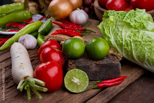 Assortment of Fresh Asian Vegetables and Spices