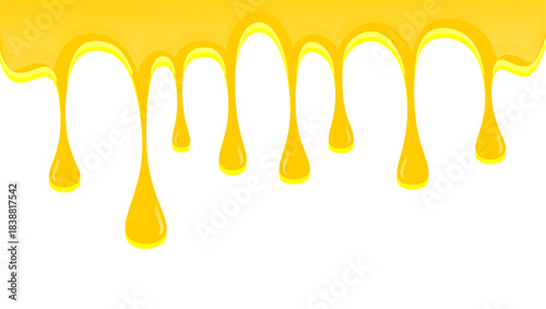 Wavy honey drip illustration. Honey border fresh dripped illustration background. Honey dripping on white background. Dripping ice cream illustration. Melting syrup illustration.