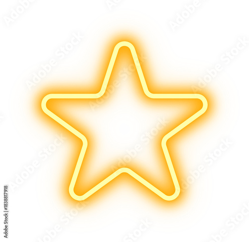 Bright glowing neon star symbol isolated on transparent background in yellow gold style