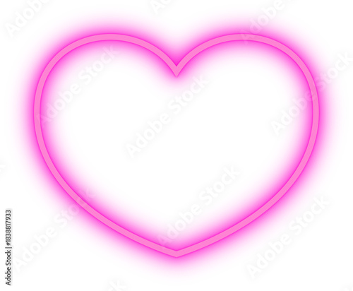 Glowing Pink neon love heart design isolated on transparent background for romantic valentine artwork
