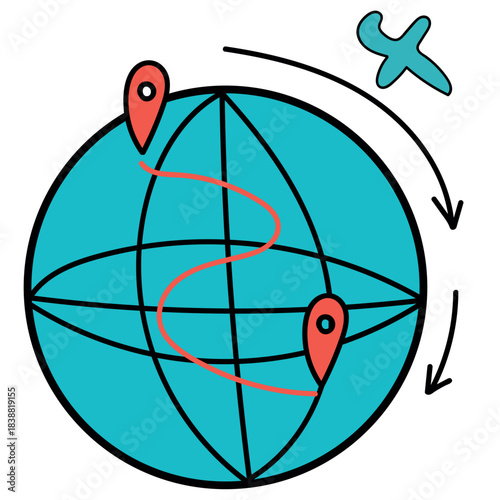 courier deliveries worldwide, Vector isolated element, hand-drawn, outline with color fill