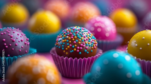 Colorful and delightful desserts await you in this mouthwatering image. Indulge in the world of candy-coated sweets and vibrant treats. Generative AI