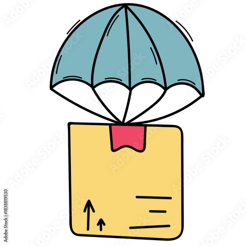 parcel, order in a box, courier delivery, shopping, Vector isolated element, hand-drawn, outline with color fill