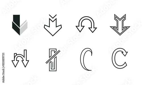 Free Download Collection of various black and white arrow shapes and directions - GFXLoad