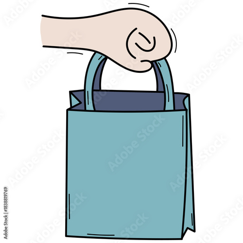 couriers hand delivering a blue package with an order, shopping, online store, delivery, Vector isolated element, hand-drawn, outline with color fill