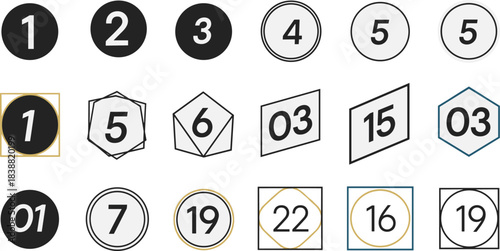 Number Icons Set – Modern Numeric Labels, UI Badges, Outline Counter Symbols and Minimal Numbering Vector Collection