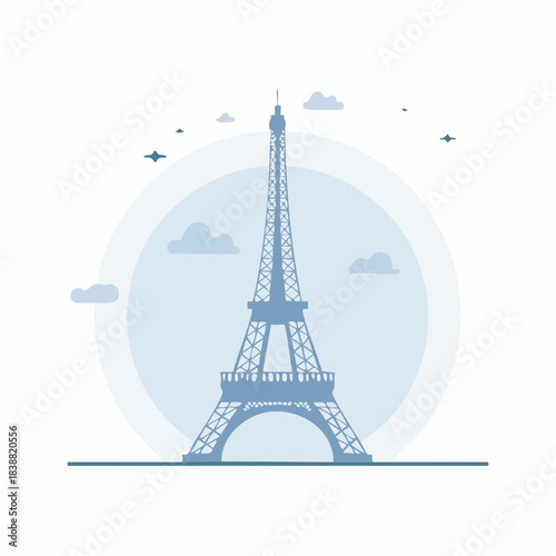 Iconic Eiffel Tower Silhouette with Clouds and Sky.