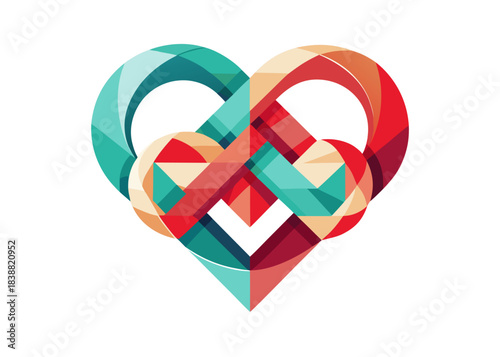 Abstract geometric intertwined heart, colorful low poly knot design