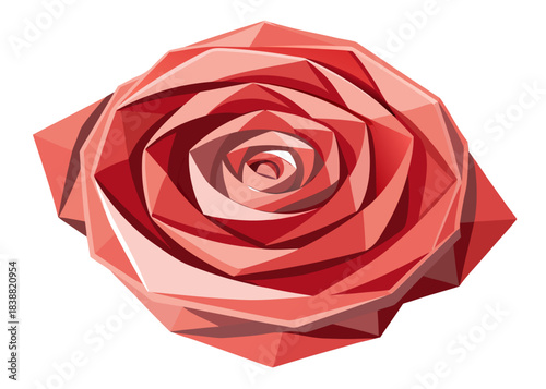 Low poly red rose flower, geometric modern abstract design