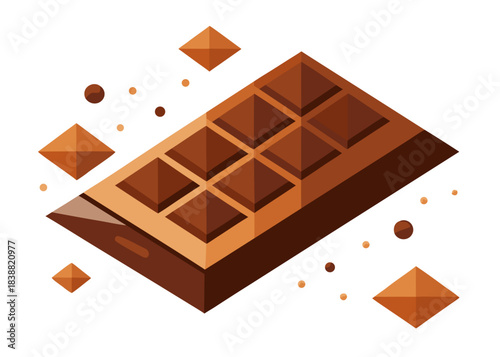 Isometric low poly chocolate bar, geometric sweet treat design