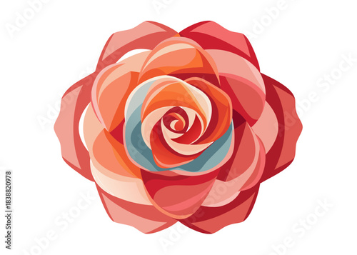 Colorful modern geometric rose flower on white background