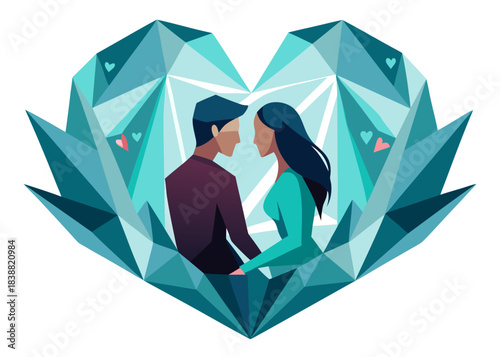 Couple in geometric low poly heart, love, romance, Valentine's Day