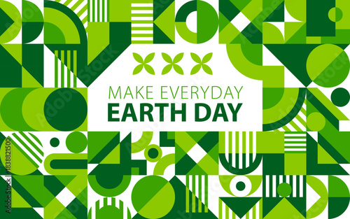 Earth Day geometric environment pattern for ecology and green nature, vector poster. Earth Day quote to save planet and protect ecology poster for nature conservation with green geometric pattern