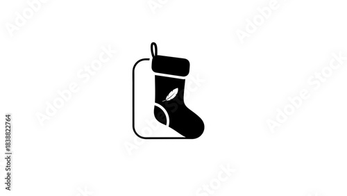 Simple black icon of a Christmas stocking on a white background.