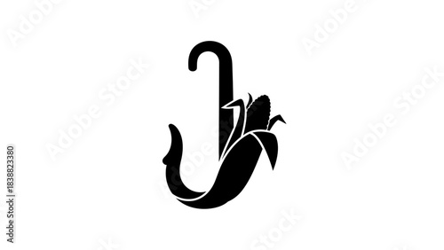 Black hook with a leaf on a white background