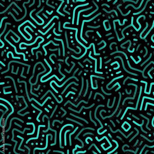 Teal abstract lines on black background