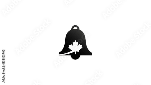 Black bell icon with a white maple leaf on a plain white background.