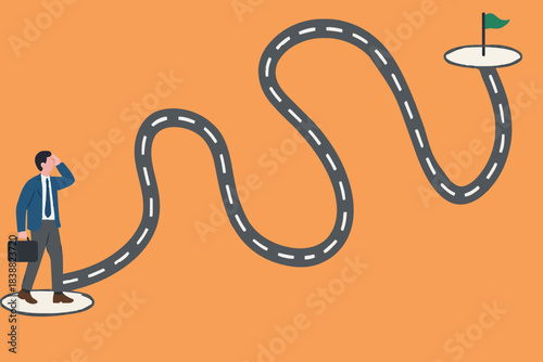 career journey for success, the way to achieve goal or target, journey job target action career illustration, businessman walk on career path for success