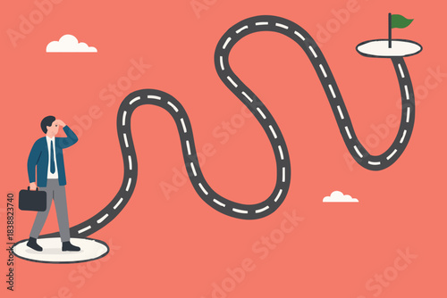 career journey for success, the way to achieve goal or target, journey job target action career illustration, businessman walk on career path for success