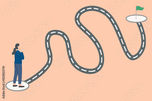 career journey for success, the way to achieve goal or target, journey job target action career illustration, businessman walk on career path for success