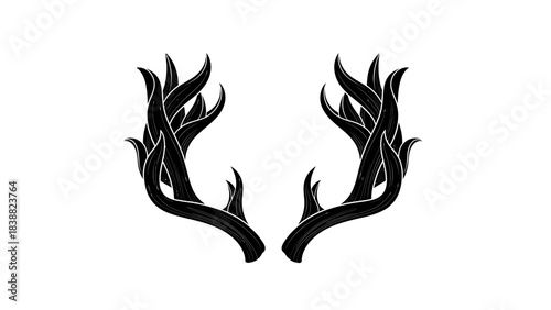 Black silhouette of stylized antlers against a white background.