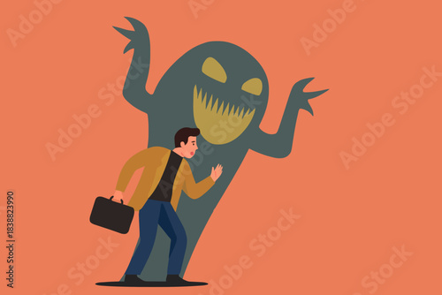 business fraud, deceive or hide the truth, business trap with the lure of success, fraud investment offers, businessmen who offer fake business or investments with the monster shadow