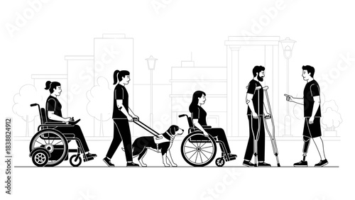 Inclusive and Accessible Design Vector People Silhouettes with Wheelchairs and Mobility Aids