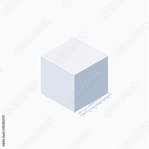 Isometric White Cube with Shadow on Light Background.