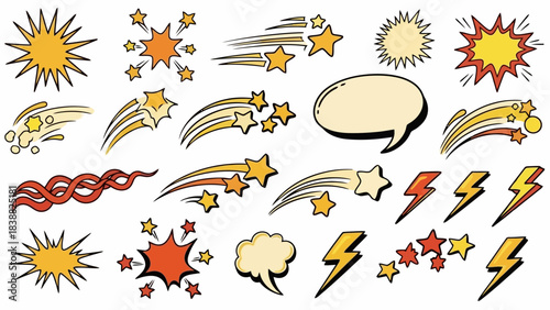 Dynamic Comic Book Style Explosions, Stars, and Lightning Bolts Vector Elements