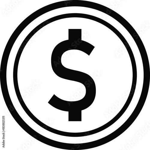 Dollar Icon Currency Coin Featuring Money Symbol, Finance Graphic and Economic Value Emblem for Financial Designs"