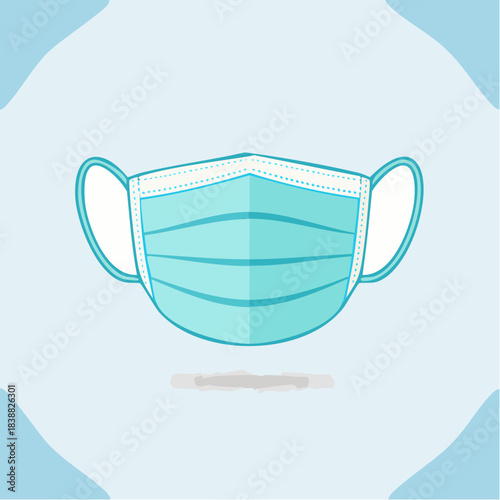 Light Blue Medical Face Mask with Ear Loops Illustration.