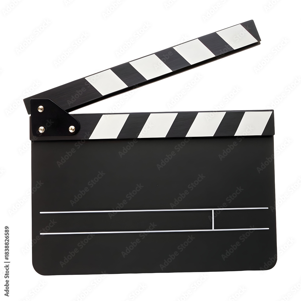 Fototapeta premium Black Clapperboard with White Stripes isolated on a transparent background