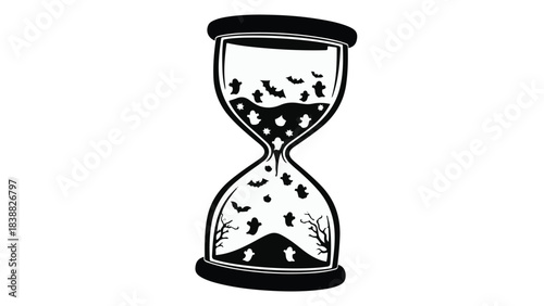 Stylized hourglass with sand and stars