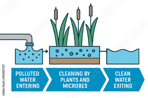 Natural Water Purification by Wetlands Flat Illustration