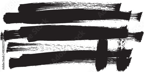 Abstract Black Ink Brush Strokes on White Background.