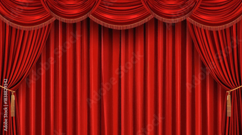 Red velvet theater curtains opened dramatically on both sides