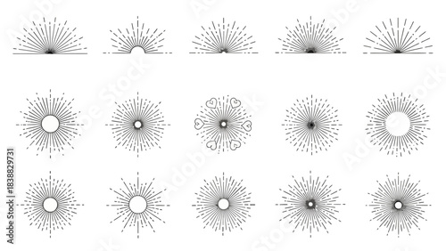 Set of Sunburst Rays and Starburst Elements, Radial Lines, Abstract Light Rays