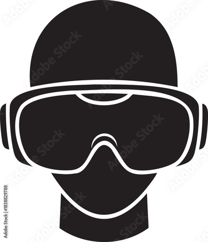 Black silhouette of a head wearing virtual reality goggles white face