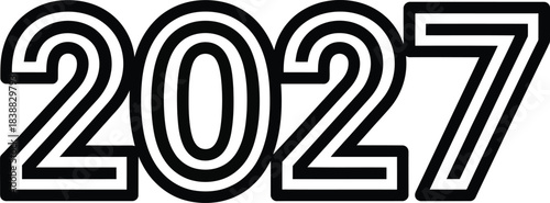 Bold black and white number 2027 with a retro multiline concentric outline style.