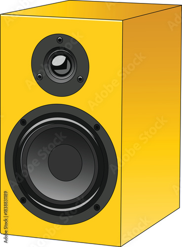 Yellow speaker isolated on white background vector illustration. 