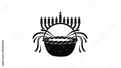 Menorah with candles on a decorative plate