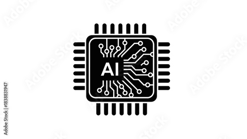 Artificial Intelligence Microchip Icon with Futuristic Circuit Design Featuring Ai Letters Symbolizing Smart Technology and Advanced Computing on White Background Vector