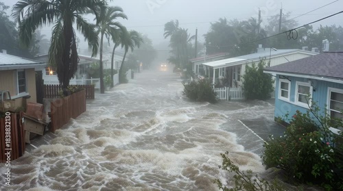 Heavy Flood Sweeps Through Countryside Houses and Streets
