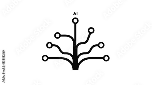 Simple black and white illustration of a tree with multiple branches and nodes