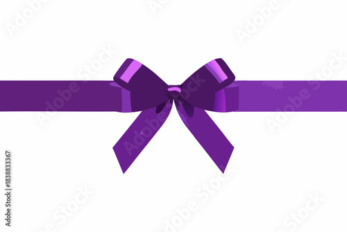 A simple illustration of a purple gift ribbon and bow on white background