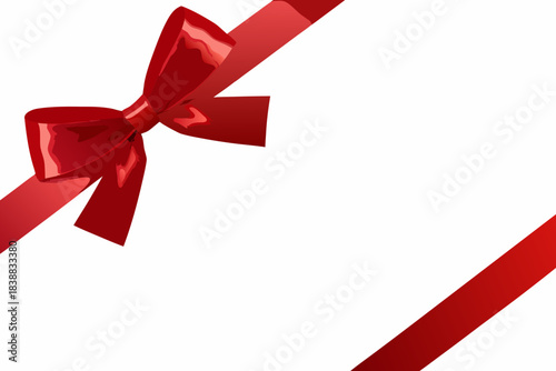 A vibrant red ribbon and bow gracefully displayed on a white background