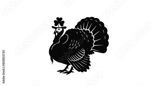 Stylish turkey wearing top hat in black silhouette