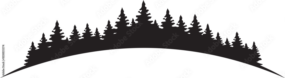 Obraz premium Black silhouette of evergreen trees on a curved white background