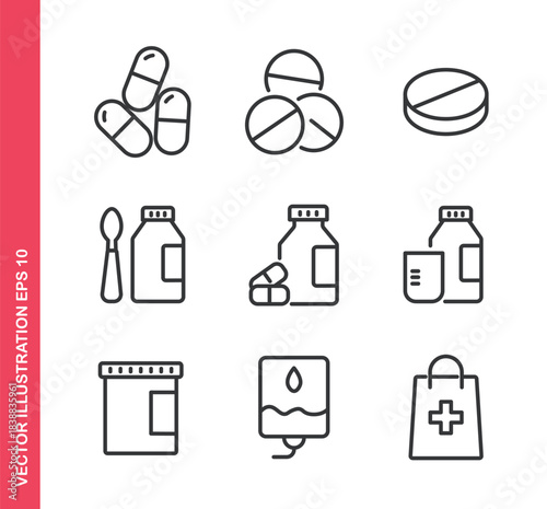 Drug icon. Outline icons collection. Editable stroke.