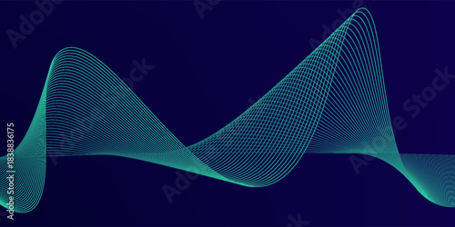 Abstract glowing wave lines on dark blue background. Dynamic wave pattern. Modern flowing wavy lines. Futuristic technology concept. Suit for banner, poster, cover, brochure, flyer, website